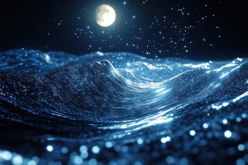Wall Mural - A blue ocean with a full moon in the sky. Generative AI