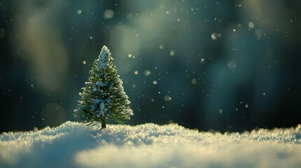 Poster - A small pine tree in the middle of a snow covered field