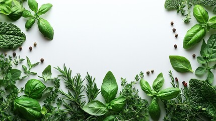 A bunch of fresh herbs on a white surface