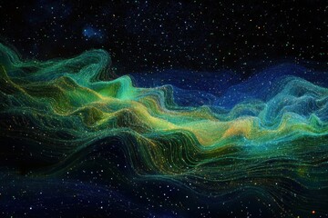 Wall Mural - A long green line with stars in the background. Generative AI