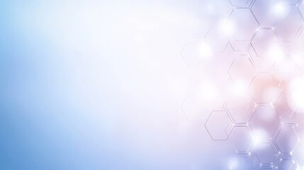 abstract background with glowing hexagons and soft blue gradient for technology and science themes