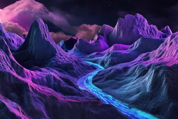Wall Mural - A mountain range with a river running through it. Generative AI