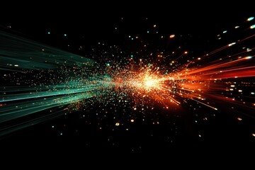 Wall Mural - A bright blue and green line of stars is shown in the sky. Generative AI