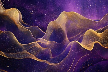 Wall Mural - The image is a purple and gold wave that appears to be made of gold. Generative AI