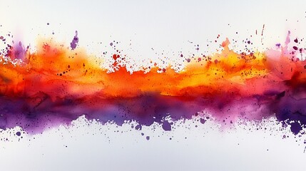 Poster - A watercolor painting of orange, purple and yellow paint splatters on a white background