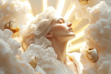 Wall Mural - Aphrodite rising from a sea of light mythical fantasy scene ethereal environment dreamlike viewpoint divine concept