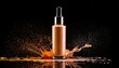 © Kyeema Mizell - makeup foundation bottle with color paint on black; creative cosmetic procedure, professional cosmetics, beauty industry concept