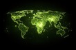 © Wimon - A glowing green map of the world, highlighting various regions with vibrant lights, showcasing connectivity and global presence.