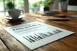 © paka - A document with graphs and charts on a wooden table next to a cup and a pen.