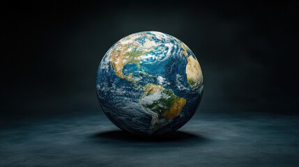 Wall Mural - A blue and white globe sits on a black surface. Generative AI