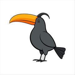 flat vector illustration of a stylized hornbill with yellow-orange beak and dark gray body, minimali