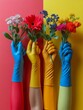 © ismel leal - Coloridas flores, tomadas por diversas manos, multicolor, mundo de colores y diversidad.