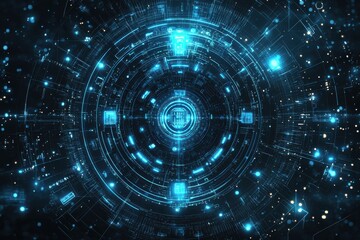 Wall Mural - futuristic digital shield surrounded by glowing cyber data