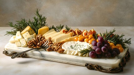 Elegant Cheese And Fruit Platter With Nuts And Herbs