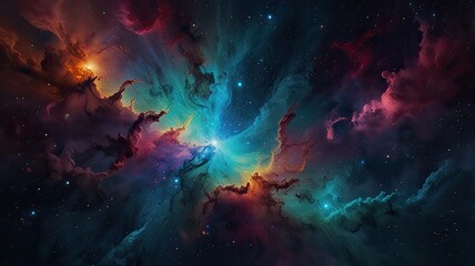 cosmos, abstract background features a colorful and dreamy depiction of a galaxy nebula