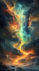 Wall Mural - Cosmic Nebula with Vibrant Colors in Celestial Display