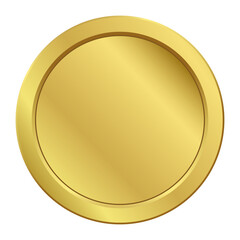 Wall Mural - Realistic gold medal, template, coin, label, award. Blank, empty round shiny metallic emblem isolated on transparent background. EPS10 Vector illustration