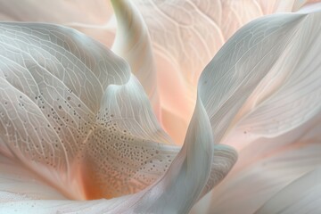 Aufkleber - Delicate close-up of a creamy white flower petal showcasing soft curves and intricate textures in gentle natural light at dawn