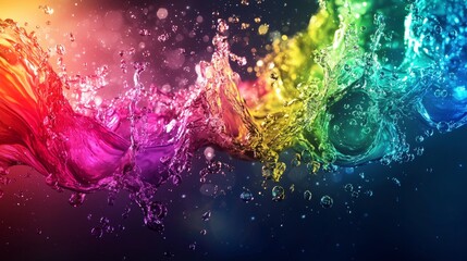 Canvas Print - Colorful splash of liquid creating a rainbow effect