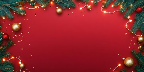 Wall Mural - christmas background with festive decorative decoration elements. christmas tree branches with light
