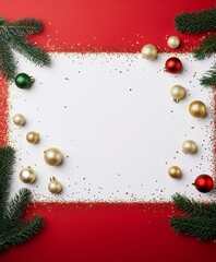 Wall Mural - christmas background with festive decorative decoration elements. christmas tree branches with light