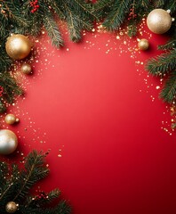 Wall Mural - christmas background with festive decorative decoration elements. christmas tree branches with light