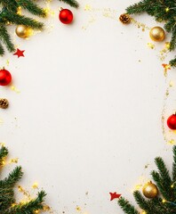 Wall Mural - christmas background with festive decorative decoration elements. christmas tree branches with light