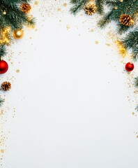 Wall Mural - christmas background with festive decorative decoration elements. christmas tree branches with light