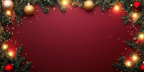 Wall Mural - christmas background with festive decorative decoration elements. christmas tree branches with light