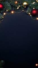 Wall Mural - christmas background with festive decorative decoration elements. christmas tree branches with light