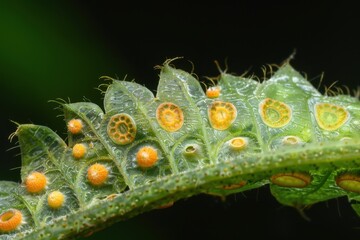 Poster - Close-up view of vibrant green fern leaf displaying intricate patterns and textures in natural habitat during daylight hours