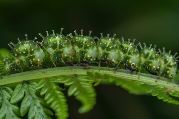 Poster - Close-up view of vibrant green fern leaf displaying intricate patterns and textures in natural habitat during daylight hours