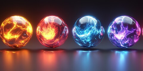 Wall Mural - colorful energy orbs radiating light in a mystical arrangement on a dark background