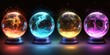 © BYAI - Colorful crystal spheres glowing with ethereal light display unique patterns and colors in darkened space