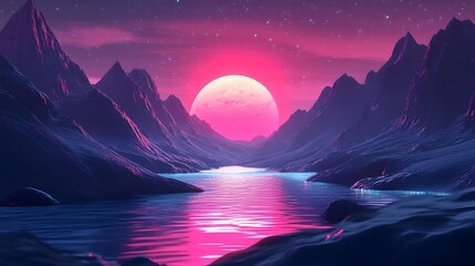 Wall Mural - Abstract  landscapes with pink and blue neon