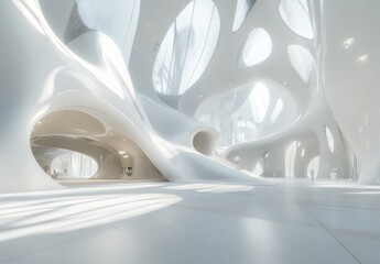 Abstract white organic architecture interior. (1)