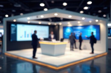 Fototapete - Modern trade show booth with blurred attendees