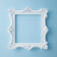 Wall Mural - White Minimalist Plaster Frame in Venetian Style on Pastel Blue Background