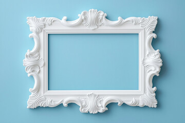 Wall Mural - White Minimalist Plaster Frame in Venetian Style on Pastel Blue Background