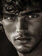 © Юлия Гриб - Portrait of a Young Man With Expressive Eyes and Curly Hair Captured in Dramatic Black and White Under Natural Light