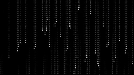 A seamless loop of glowing digital code falling like rain on a black background. Ideal for cyberpunk, sci-fi, tech interfaces, or hacking themes in modern design projects.