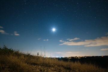 Wall Mural - A bright star is shining in the night sky. Unique or different concept