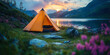 © Bartek - Lightweight Durable Tent for Adventure Travel by Scenic Lake at Sunrise