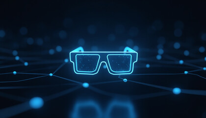 Wall Mural - ar glasses icon with network connectivity: ar glasses icon connected within a digital network, symbo