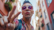 © Julija - selfie portrait of young transgender smiling man.