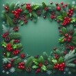 © Alla  - Background festive design with berries and leaves.Generative AI