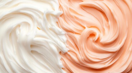 Fototapete - Softly illuminated creamy swirls in orange and white create a beautiful abstract design with a smooth texture, leaving space for creative expressions on the right