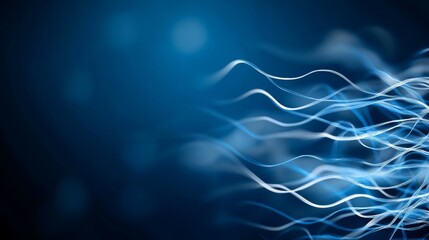 Poster - Curling dry ice mist forms elegant tendrils against a deep navy blue background, evoking a mysterious atmosphere with ample space for text or design