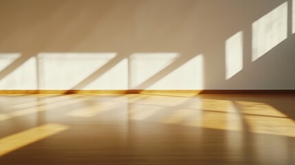 Aufkleber - Natural light streams through a window, casting long shadows across a polished wooden floor, creating a calm and spacious environment perfect for relaxation