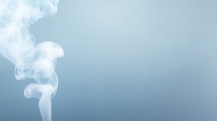 Poster - Delicate gray smoke trails elegantly against a serene pale blue background, offering a subtle abstract design with ample space on the right for text or graphics